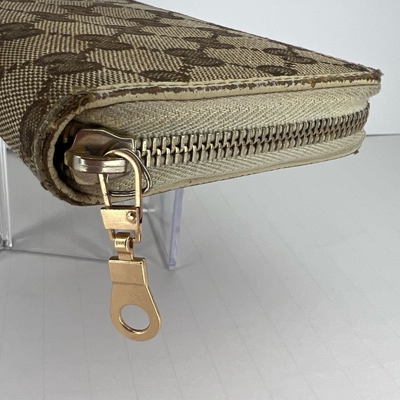 🤎GUCCI Monogram Metal Bar Zip Around Long Wallet Beige Ebony Off White!!🤎 - Picture 7 of 16